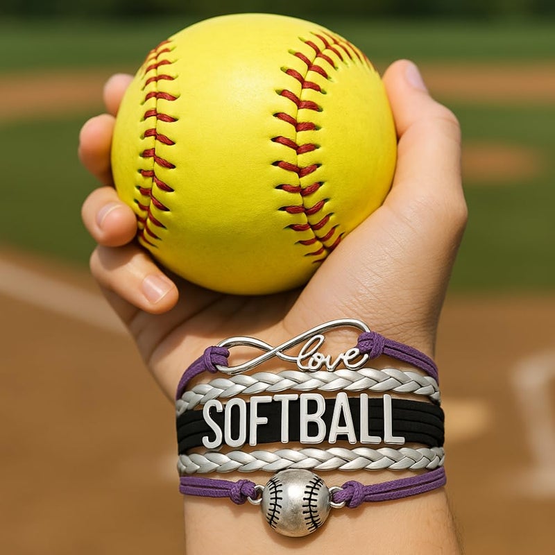 Infinity Collection Sportybella Softball Charm Bracelet (Purple/Silver) - Adjustable Braided Bracelet for Girls, Softball Players, Teams & Coaches - Image 3